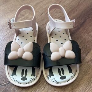 Mini Melissa Minnie Mouse Sandals Girls Size 9 Pink Black Bow Jelly Shoes School